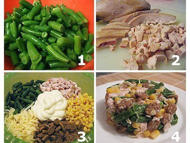 Салат из копченой курицы и фасоли с