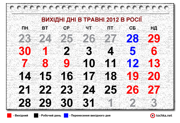 Инфографика: выходные дни в мае 2012 в России