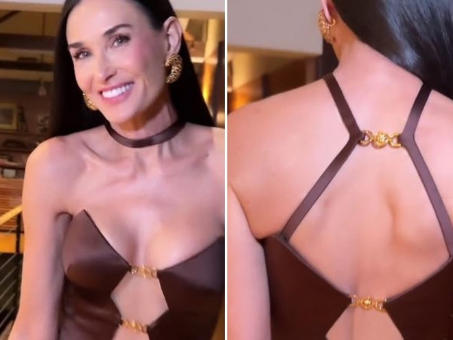 Демі Мур додатково показала свою сукню з небезпечним декольте після Оскара