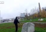 Приземлился лицом на камень