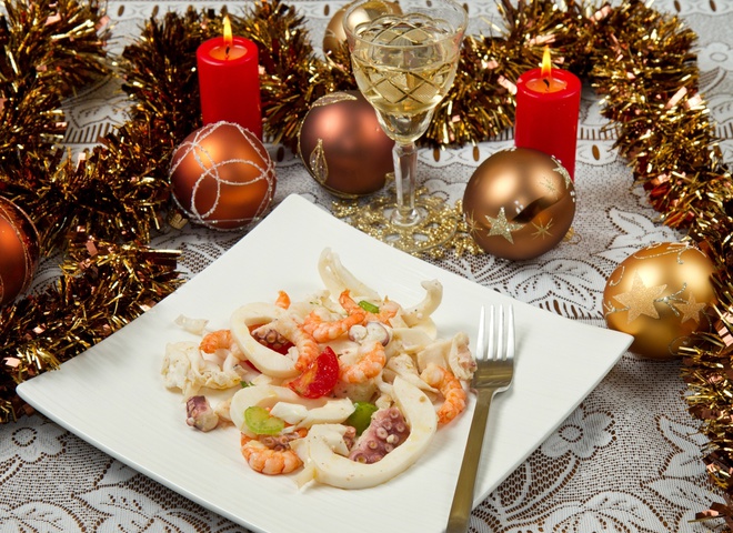 салат з морепродуктами рецепт, новорічні рецепти