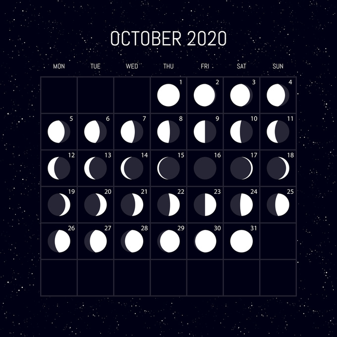 місячний календар на жовтень 2020