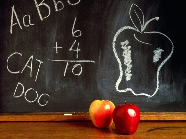 Школьная доска и яблоки