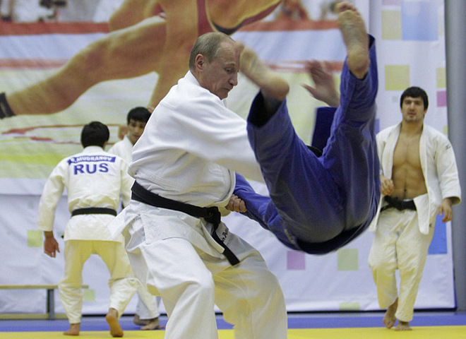 Владимир Путин на тренировке дзюдо