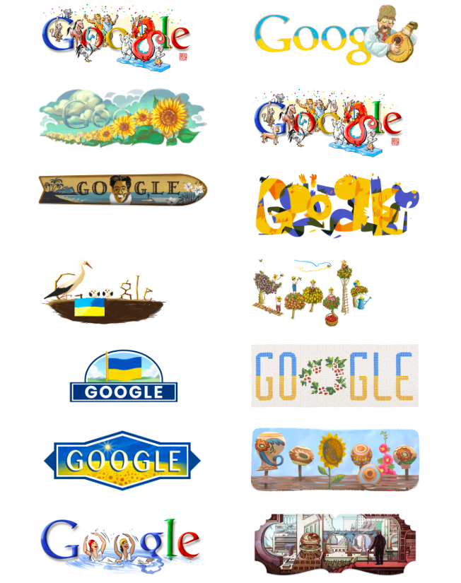 Google doodle ко Дню Независимости Украины в разных годах