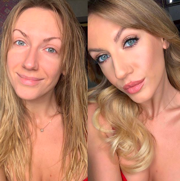 Леся Никитюк до и после нанесения макияжа