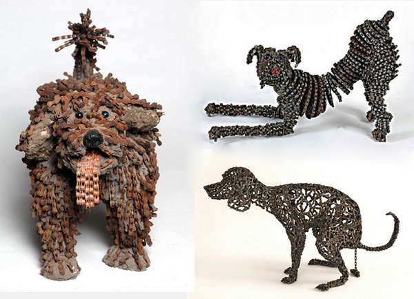 Симпатичные скульптуры собак из велосипедных цепей
