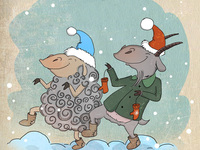 Смешная открытка с Новым годом овцы 2015