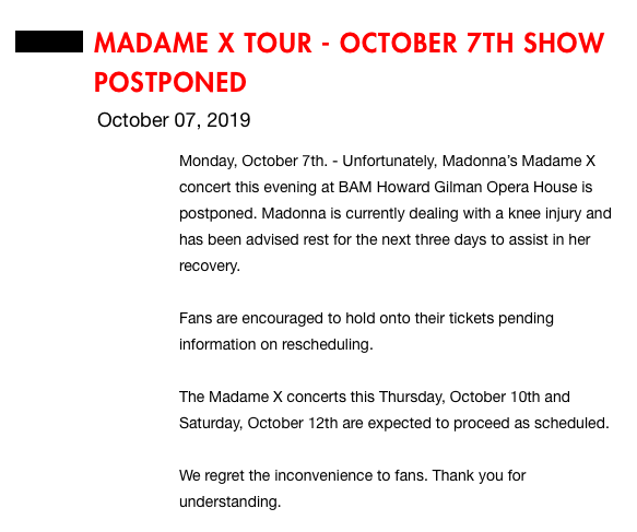 Мадонна отменила концерт в Нью-Йорке
