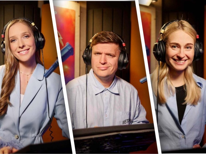 Катя Осадча, Анатолій Анатоліч та Анастасія Цимбалару в дубляжі мультику «Нікчемний Я-4»