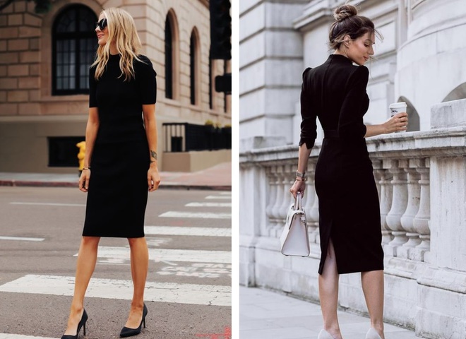 черное платье футляр с чем носить
