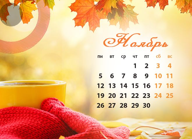 Календарь выходных дней в ноябре 2018 года