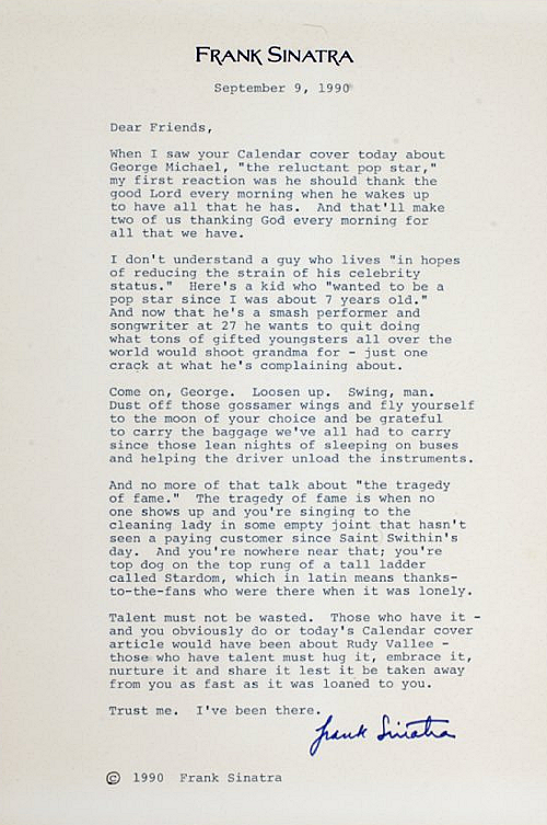 Опубліковано таємний лист Френка Сінатри до Джорджу Майклу