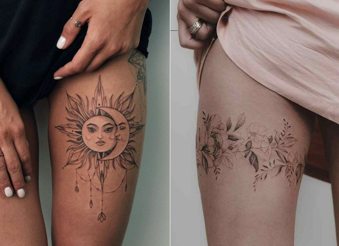 Женские татуировки на бедре — достоинства