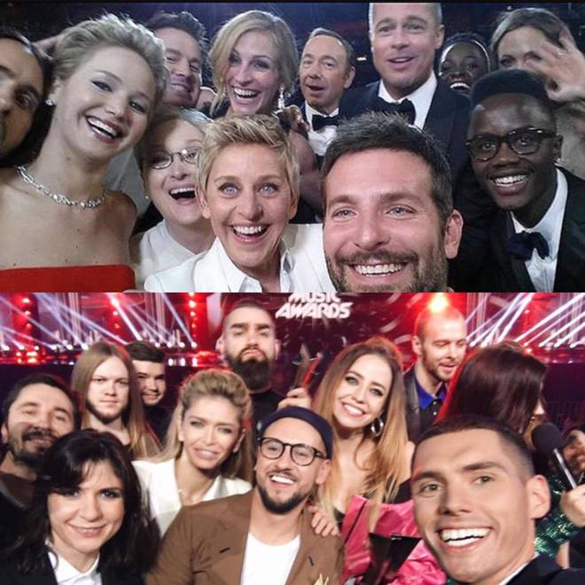 Один в один: зіркове селфі M1 Music Awards порівнюють з популярним знімком Еллен Дедженерес