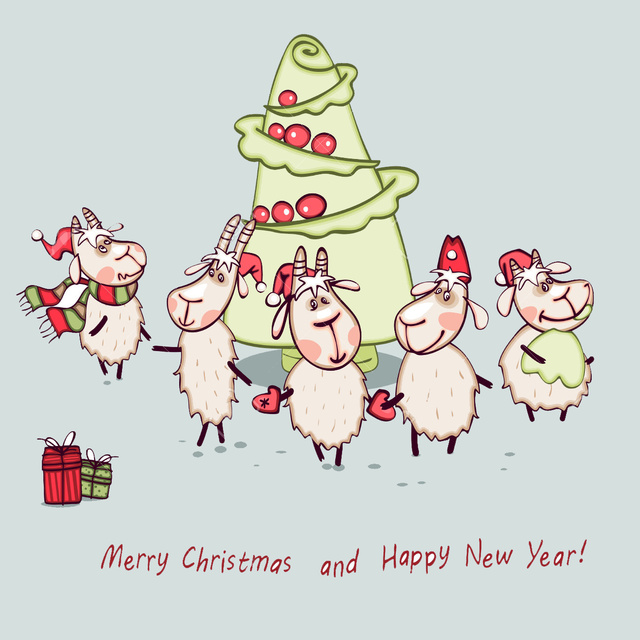 Веселая открытка с Новым годом овцы 2015