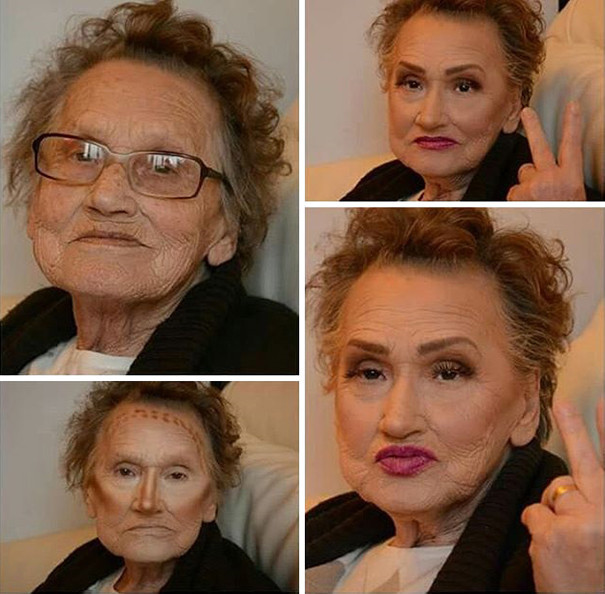 Внучка омолодила бабушку с помощью макияжа
