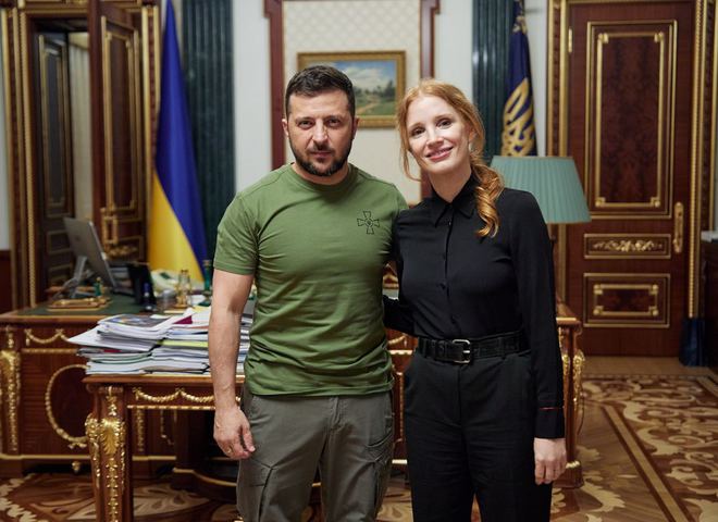 Джессика Честейн и Владимир Зеленский