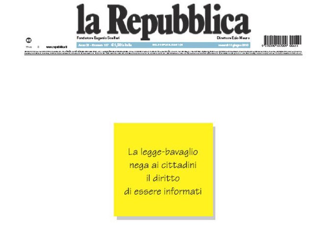 Первая полоса La Repubblica