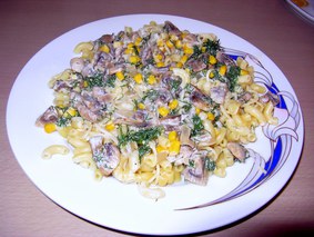 Паста с грибами и кукурузой