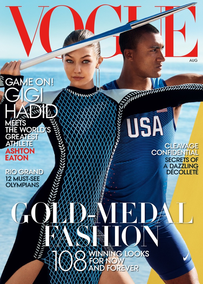 Джиджи Хадид и Эштон Итон в фотосессии Vogue (август, 2016)