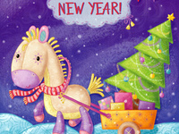 Прикольные открытки на Новый год Лошади