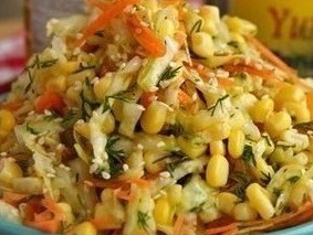 Салат с капустой, кукурузой и без майонеза