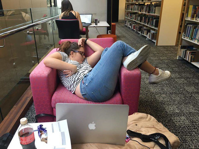 Девушка, уснувшая в библиотеке стала звездой фотошопа