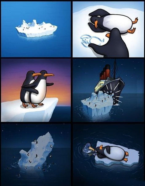 Милая картинка "Титаник и пингвины"